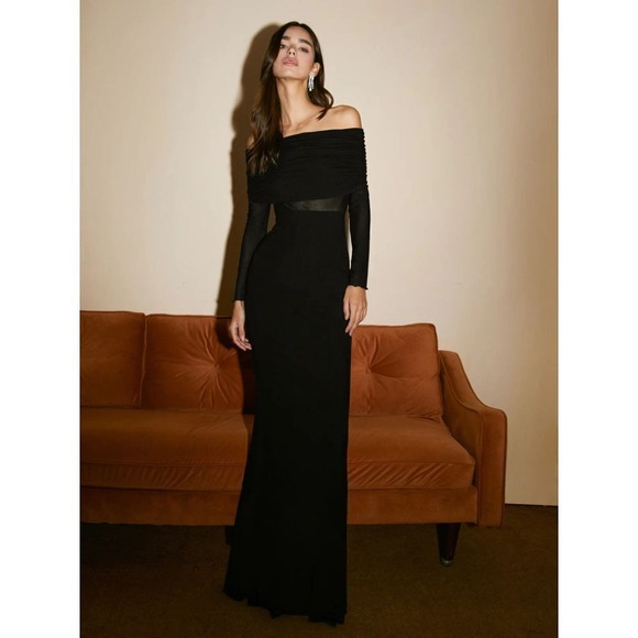 Commense Overfold Off-Shoulder Mesh Long Sleeve Long Dress Size XL - Picture 2 of 9